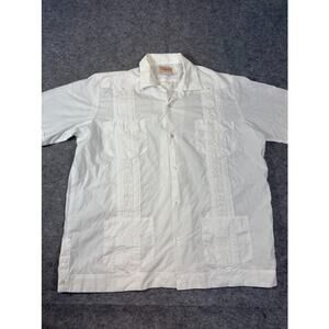 Vintage My Cuban Store Jam Linen Shirt Men XL Multi Pockets Short Sleeve Pleated